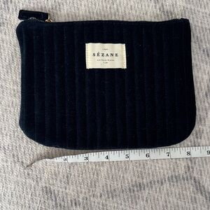 Sezane Dark Blue / Black Quilted Velvet Zip Pouch